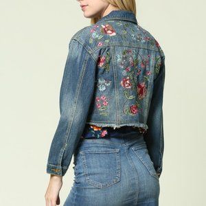 Embroidered Flower Blue Denim Jacket